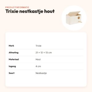 Trixie nestkastje hout 21 x 12 x 13 cm – ingang 4 cm, opklapbaar deksel – productinformatie