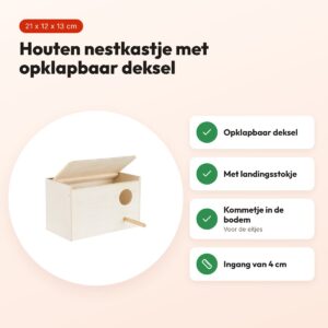 Trixie nestkastje hout 21 x 12 x 13 cm – ingang 4 cm, opklapbaar deksel – voordelen