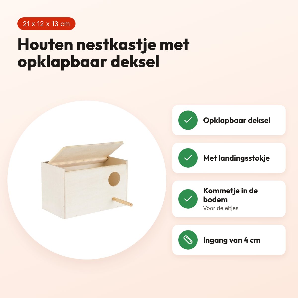 Trixie nestkastje hout 21 x 12 x 13 cm – ingang 4 cm, opklapbaar deksel – voordelen