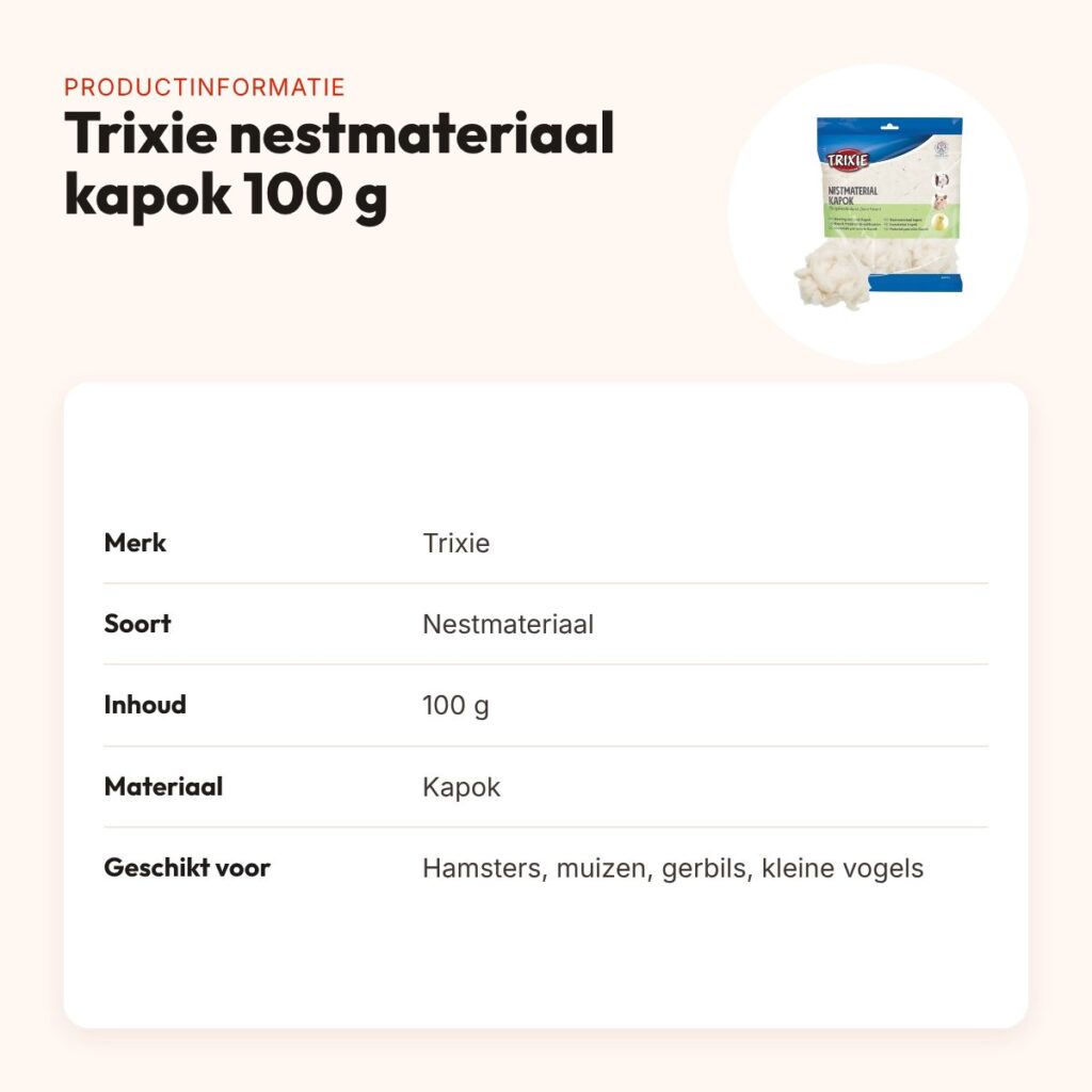 Trixie nestmateriaal kapok 100 g – zacht, verteerbaar en stofvrij – productinformatie