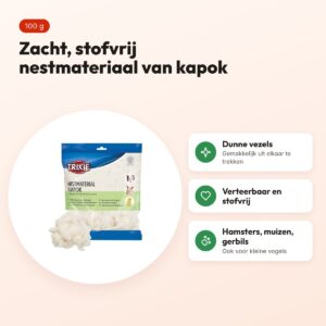Trixie nestmateriaal kapok 100 g – zacht, verteerbaar en stofvrij – voordelen