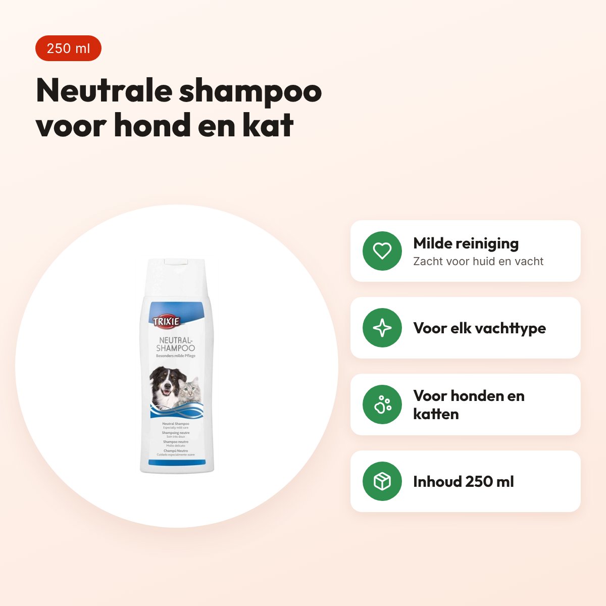 Trixie neutrale shampoo hond en kat 250 ml – milde reiniging – voordelen