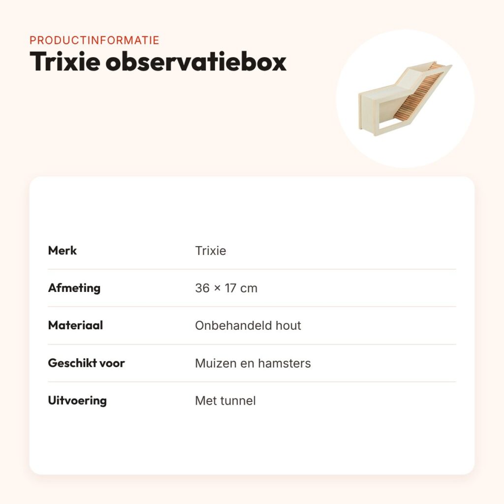Trixie observatiebox 36 x 17 cm – onbehandeld hout, voor muizen en hamsters – productinformatie
