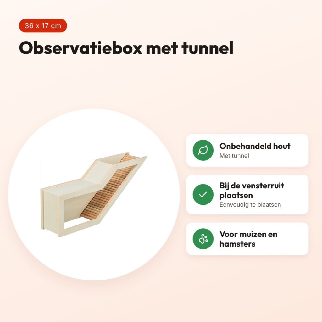 Trixie observatiebox 36 x 17 cm – onbehandeld hout, voor muizen en hamsters – voordelen