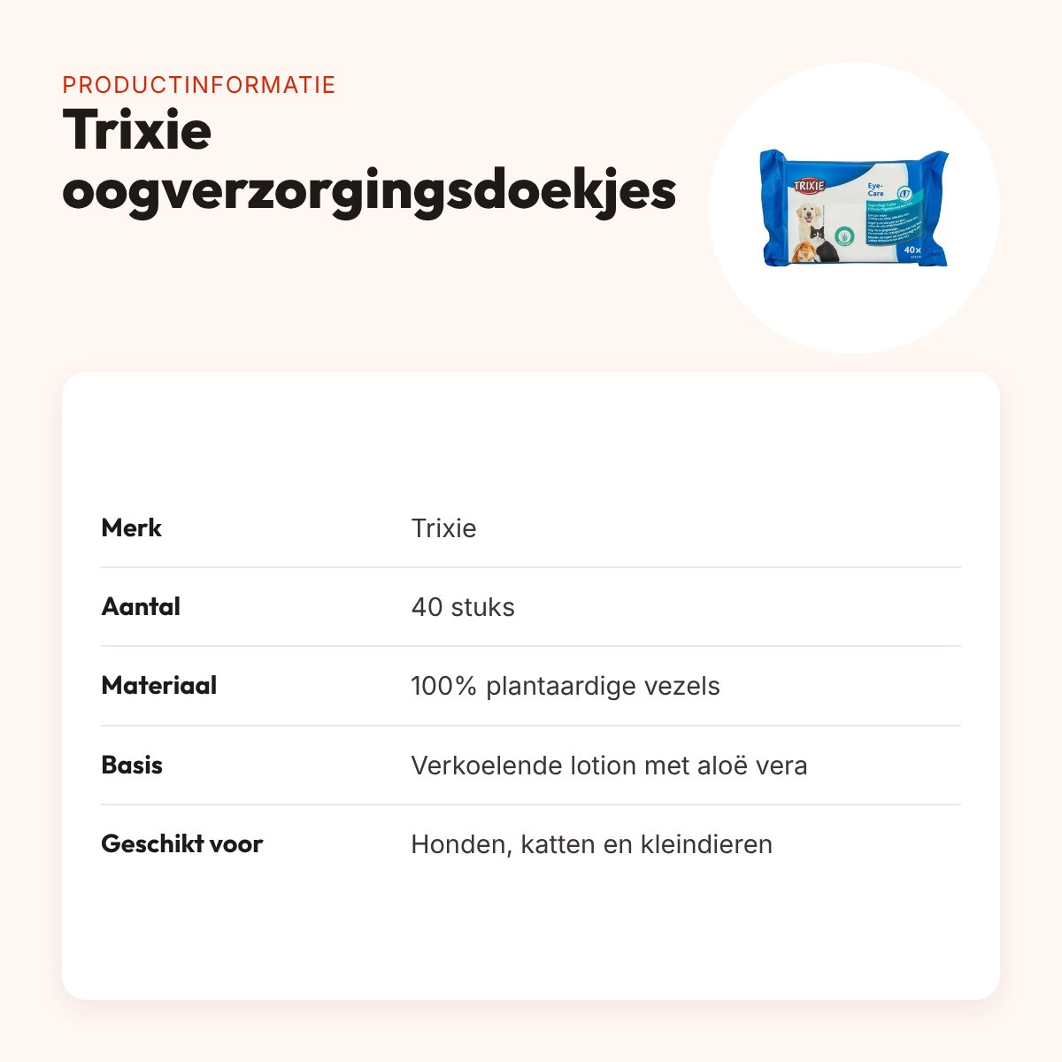 Trixie oogverzorgingsdoekjes 40 stuks – plantaardige vezels, aloë vera – productinformatie