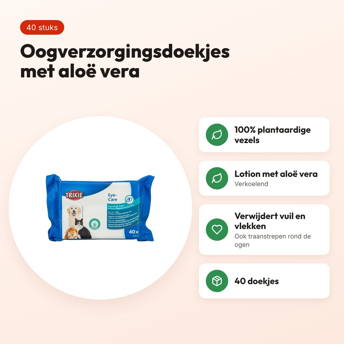 Trixie oogverzorgingsdoekjes 40 stuks – plantaardige vezels, aloë vera – voordelen