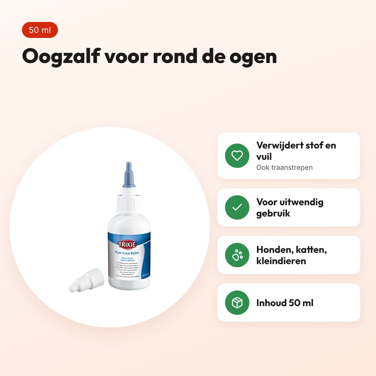 Trixie oogzalf rondom de ogen 50 ml – voor hond, kat en kleindieren – voordelen