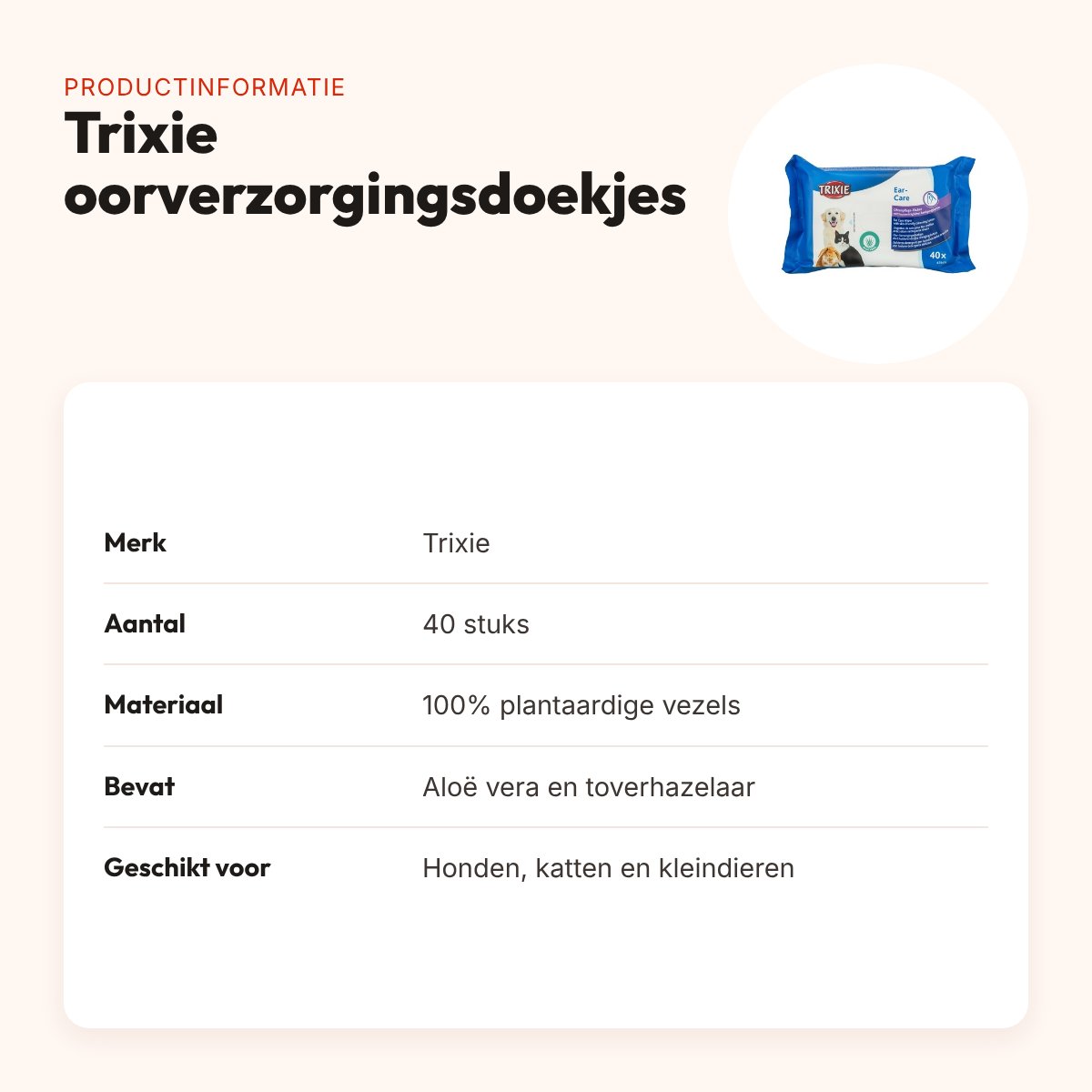 Trixie oorverzorgingsdoekjes 40 stuks – aloë vera en toverhazelaar – productinformatie