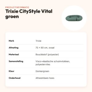 Trixie orthopedische hondenmand CityStyle Vital donkergroen 75 x 60 cm – productinformatie