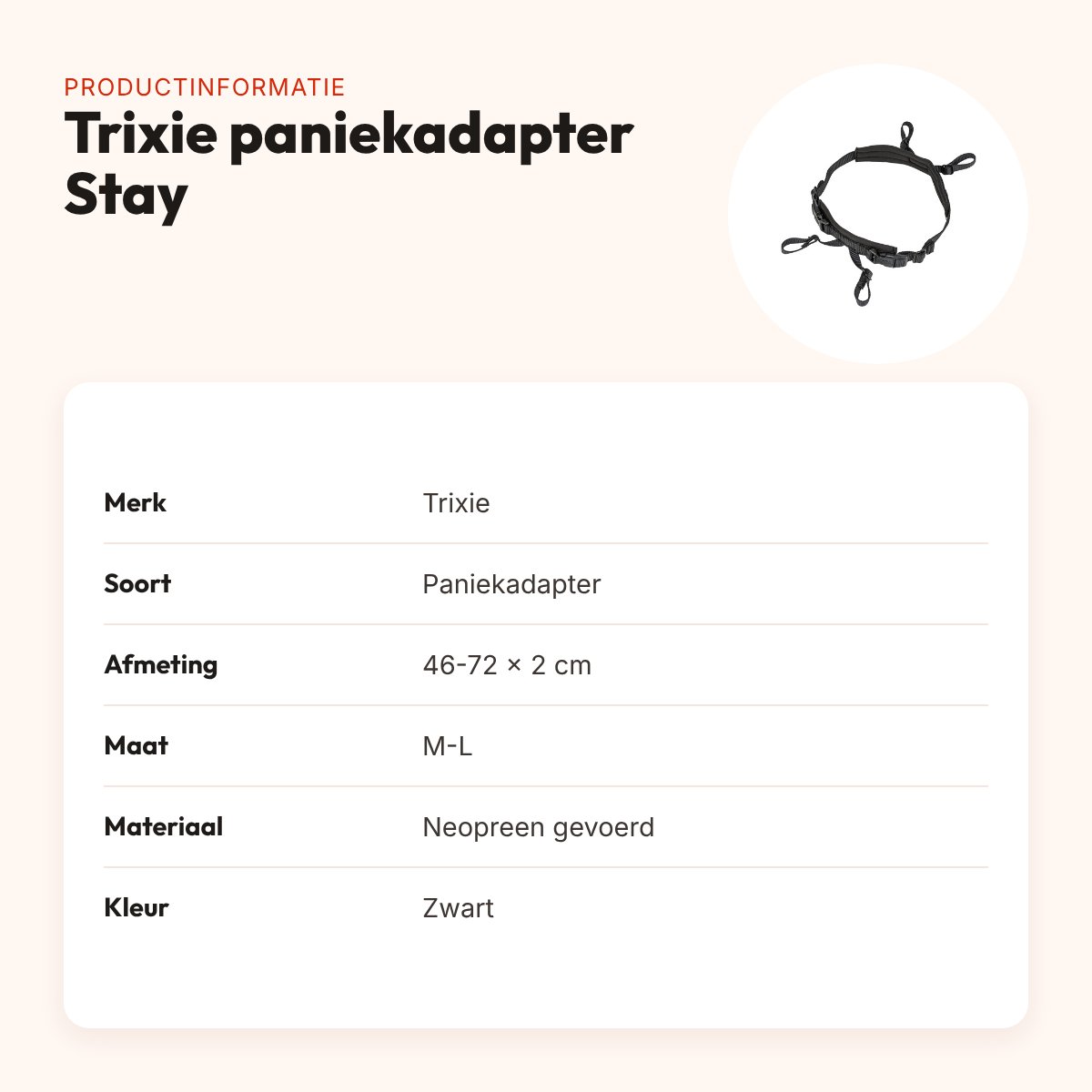Trixie paniekadapter Stay voor tuigen zwart M-L 46-72 cm – productinformatie