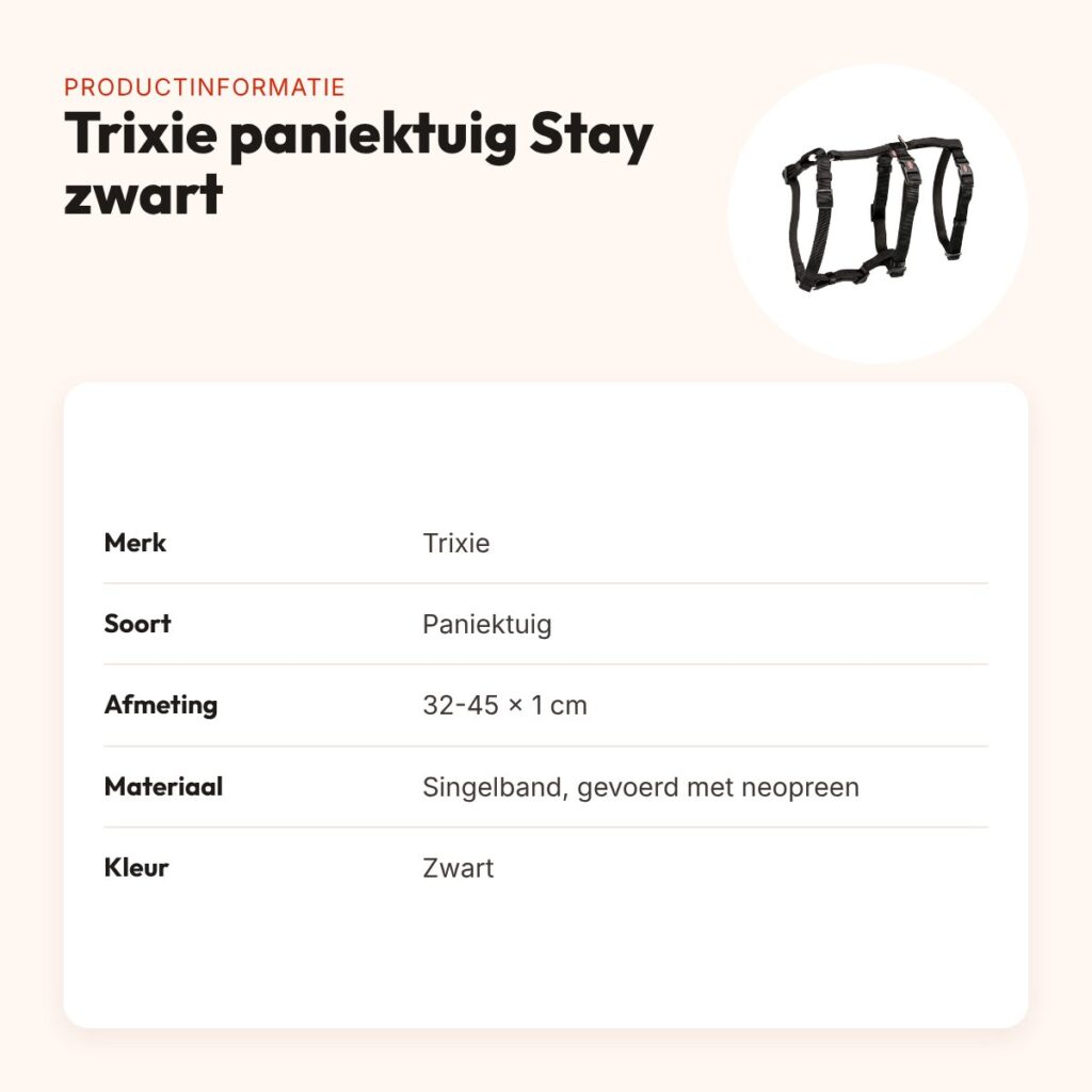 Trixie paniektuig Stay zwart 32-45 cm – neopreen, verstelbaar – productinformatie