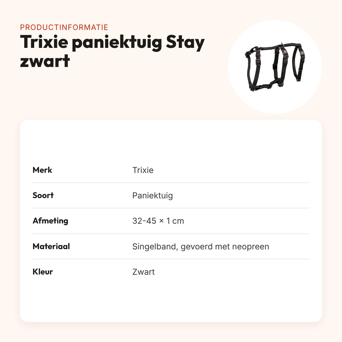 Trixie paniektuig Stay zwart 32-45 cm – neopreen, verstelbaar – productinformatie