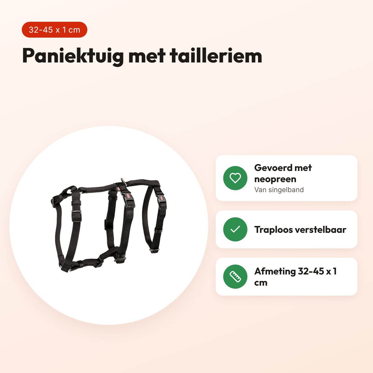 Trixie paniektuig Stay zwart 32-45 cm – neopreen, verstelbaar – voordelen