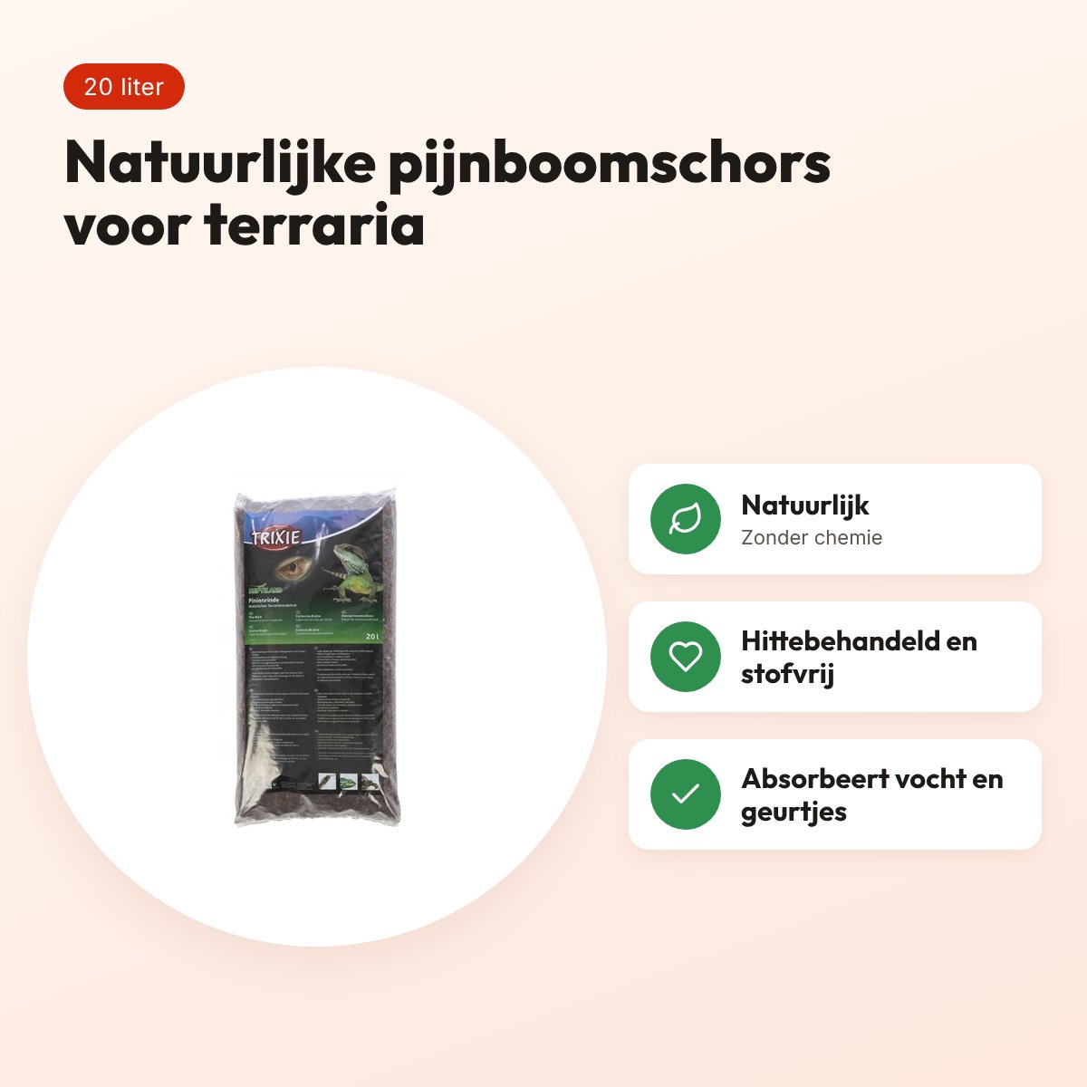 Trixie pijnboomschors terrariumsubstraat 20 liter – natuurlijk – voordelen
