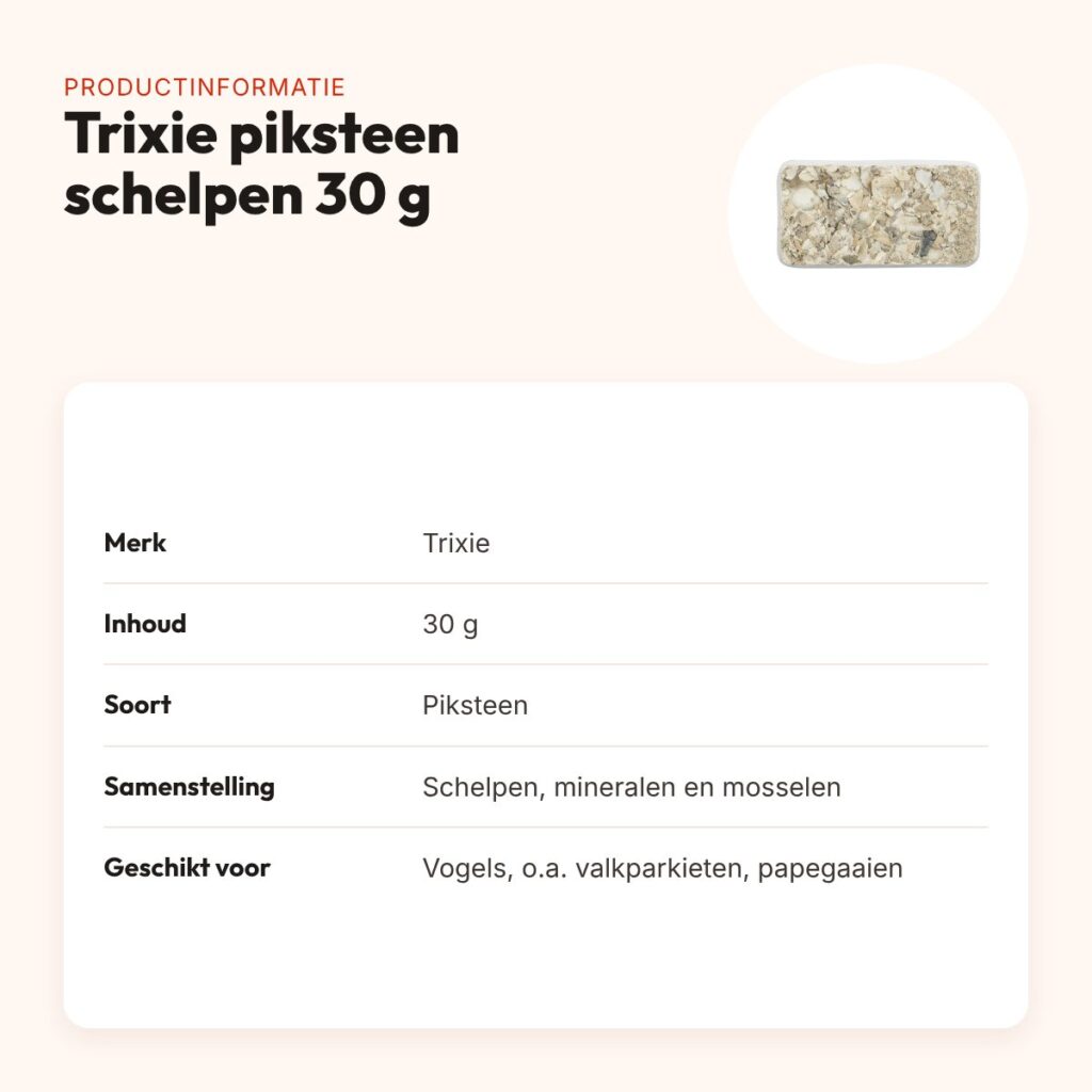 Trixie piksteen met schelpen, mineralen en mosselen 30 g – voor vogels – productinformatie