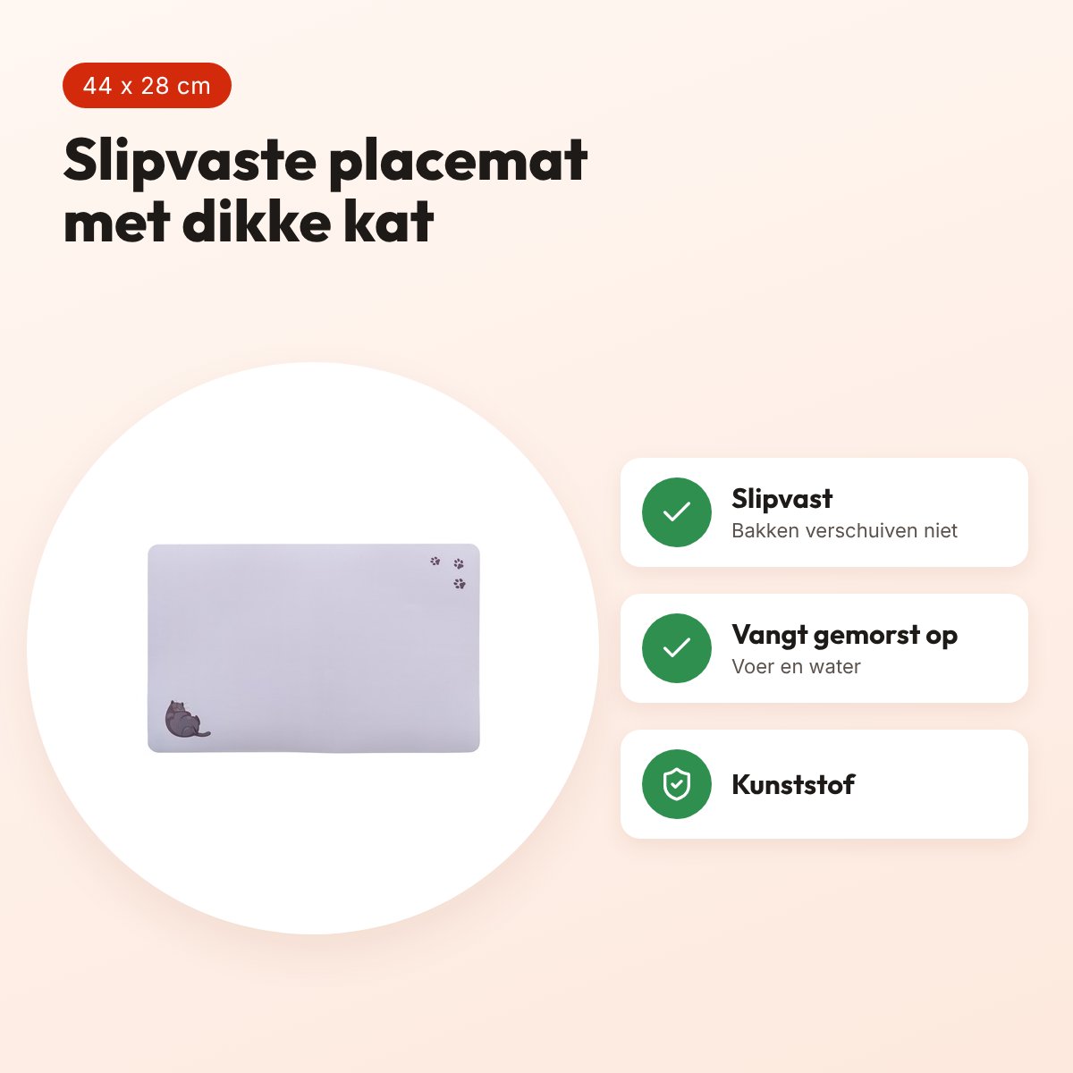 Trixie placemat Dikke Kat lila 44 x 28 cm – slipvast, met print – voordelen