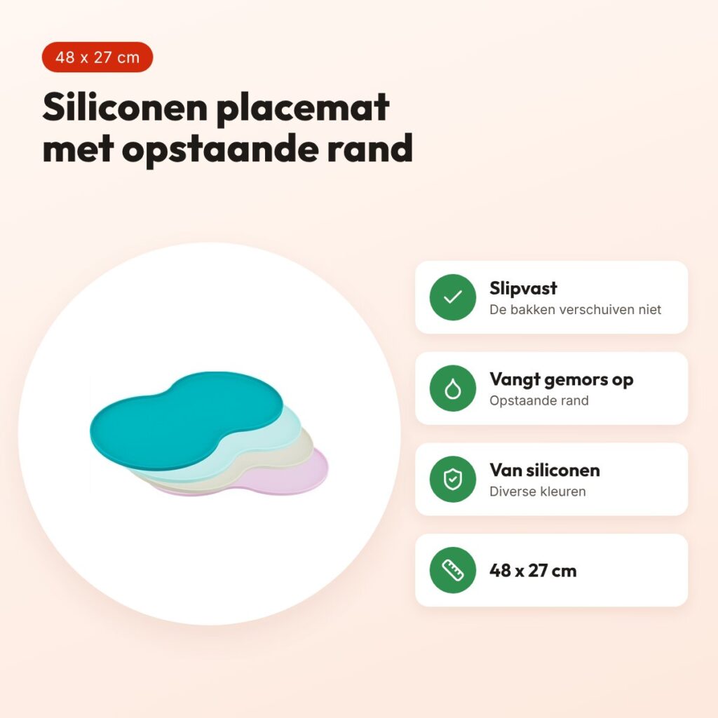 Trixie placemat siliconen assorti 48 x 27 cm – slipvast, met opstaande rand – voordelen