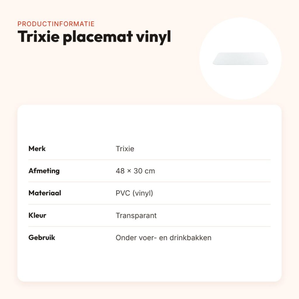 Trixie placemat vinyl transparant 48 x 30 cm – PVC, voor onder voerbakken – productinformatie