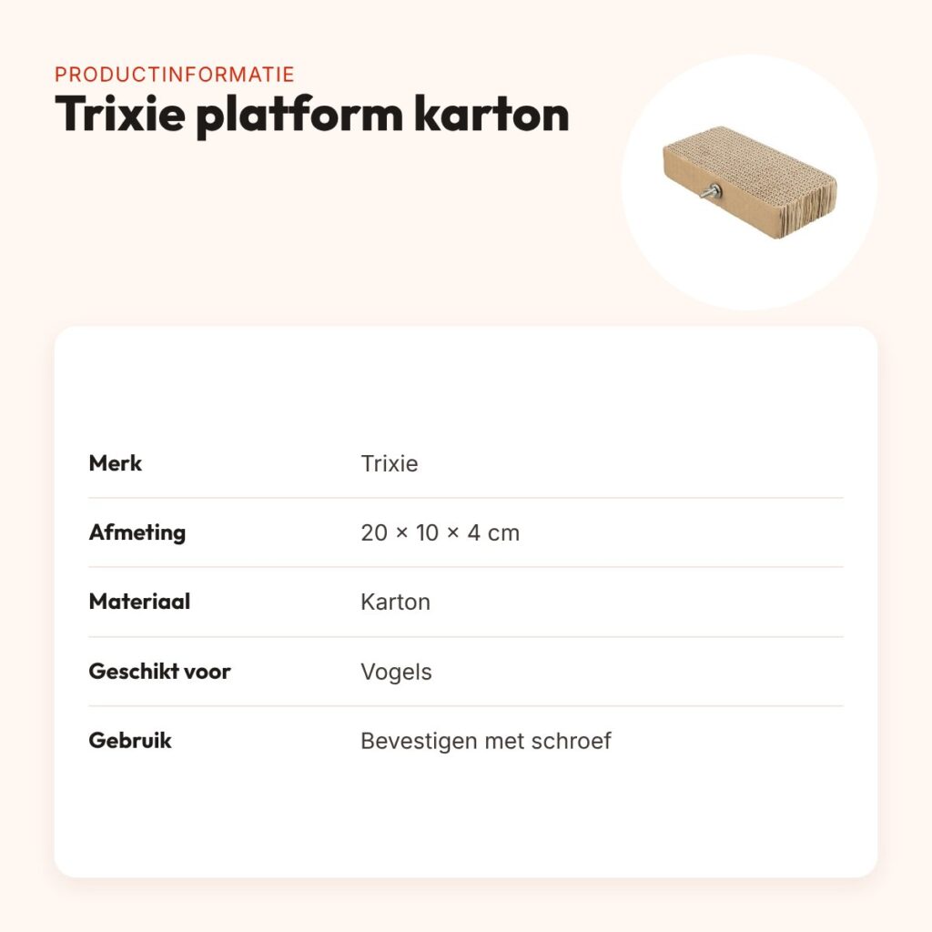 Trixie platform karton 20 x 10 x 4 cm – met schroefbevestiging, vogels – productinformatie