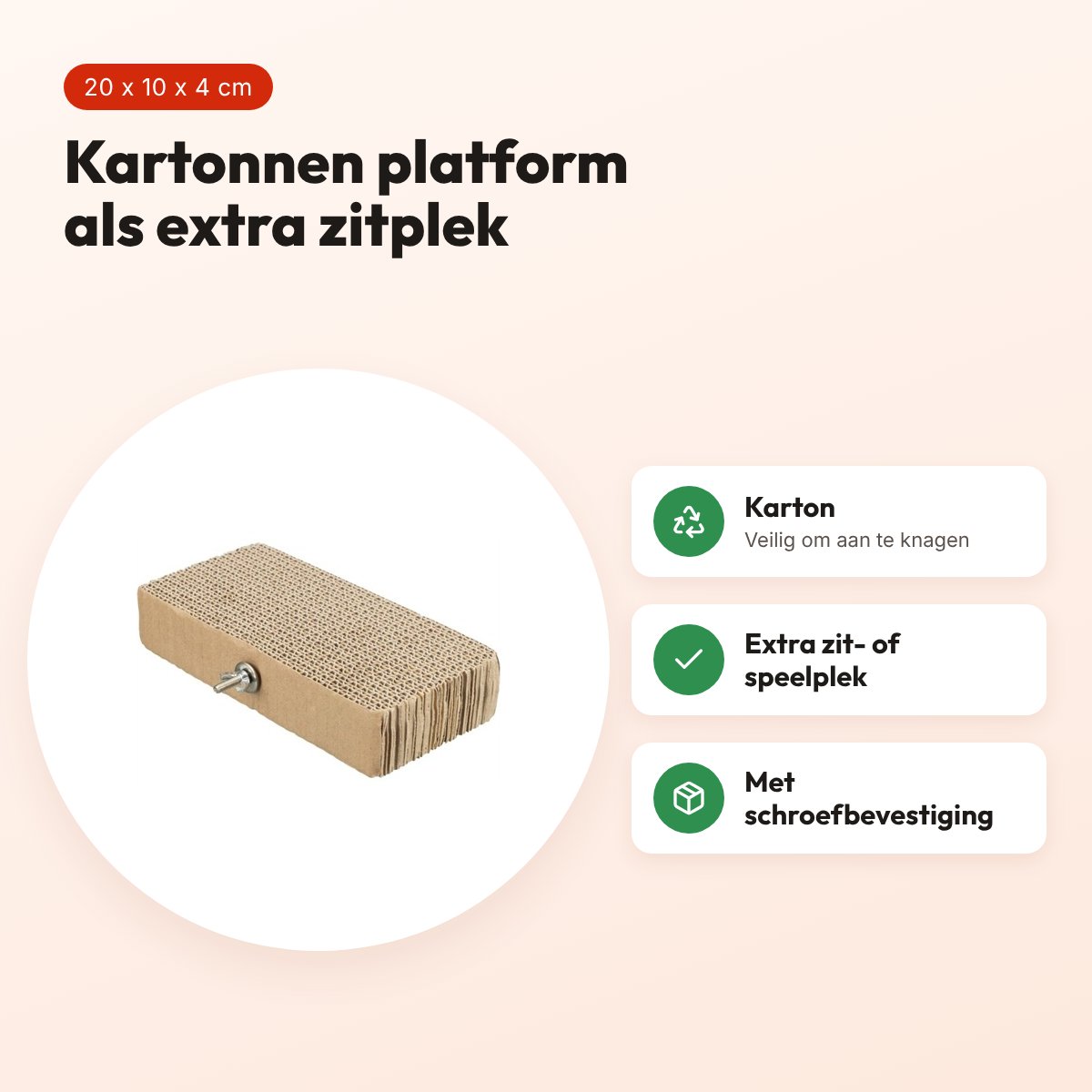 Trixie platform karton 20 x 10 x 4 cm – met schroefbevestiging, vogels – voordelen