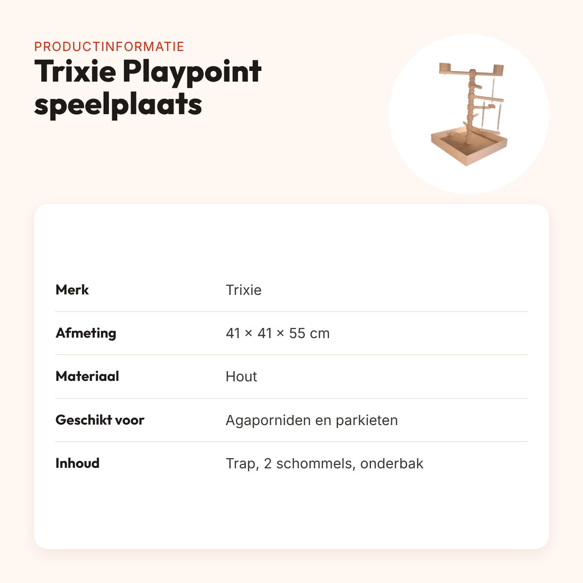 Trixie Playpoint speelplaats hout 41 x 41 x 55 cm – agapornis en parkiet – productinformatie