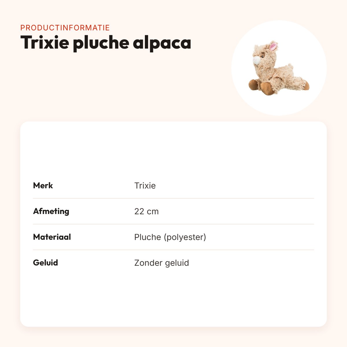 Trixie pluche alpaca 22 cm – hondenknuffel zonder geluid – productinformatie