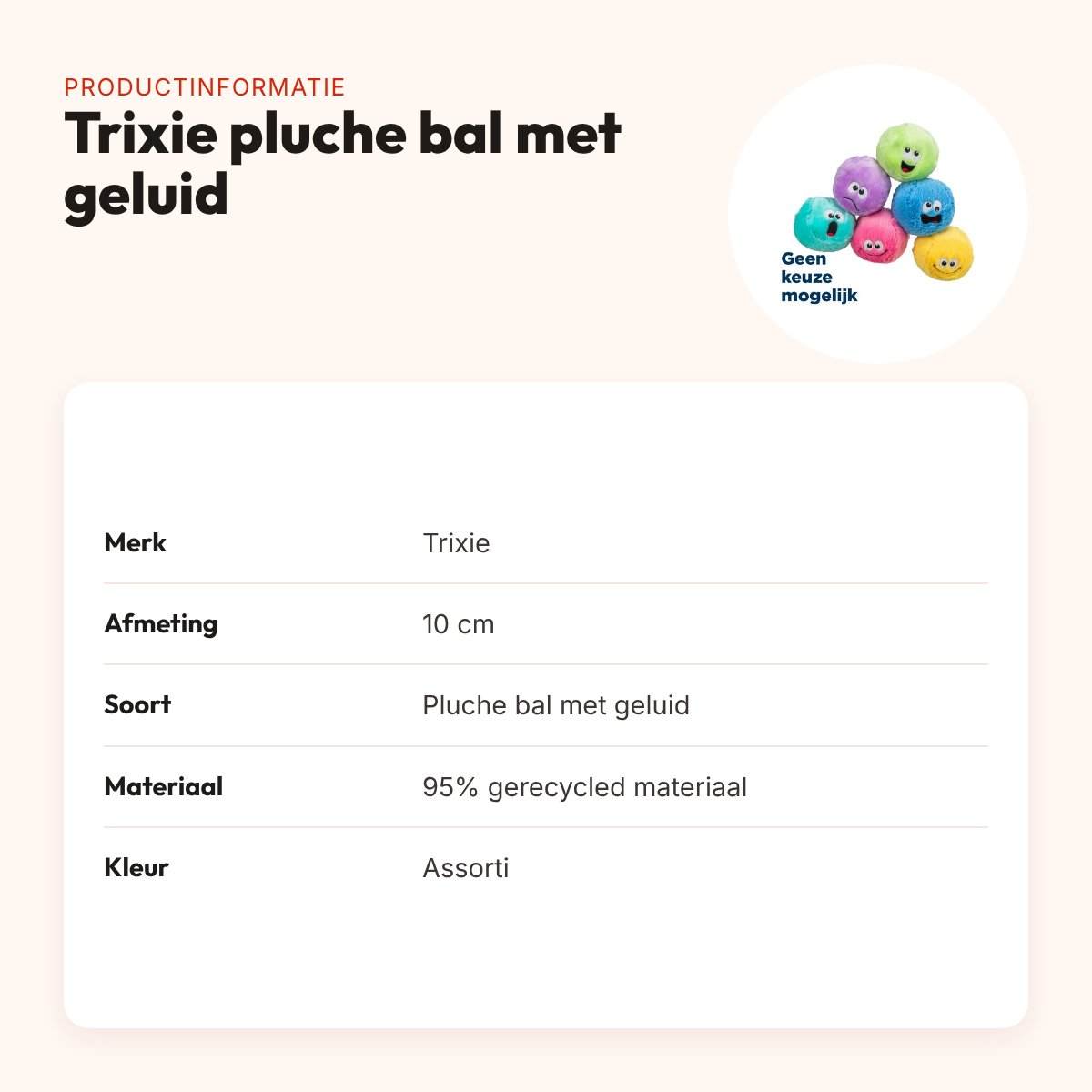 Trixie pluche bal met geluid 10 cm – gerecycled, assorti – productinformatie