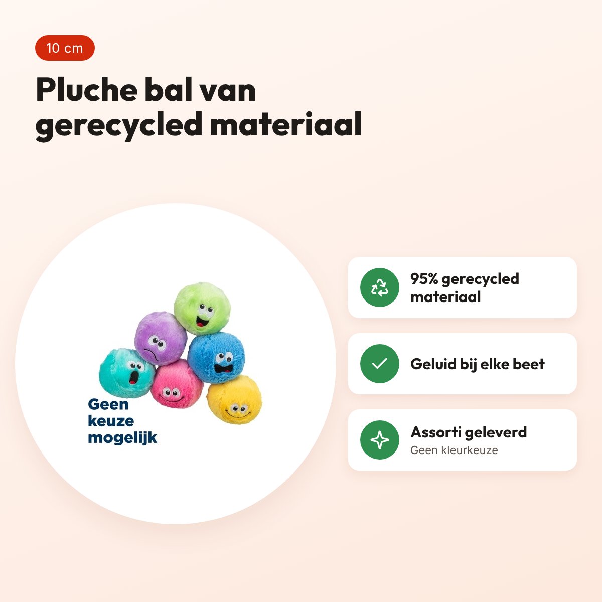 Trixie pluche bal met geluid 10 cm – gerecycled, assorti – voordelen