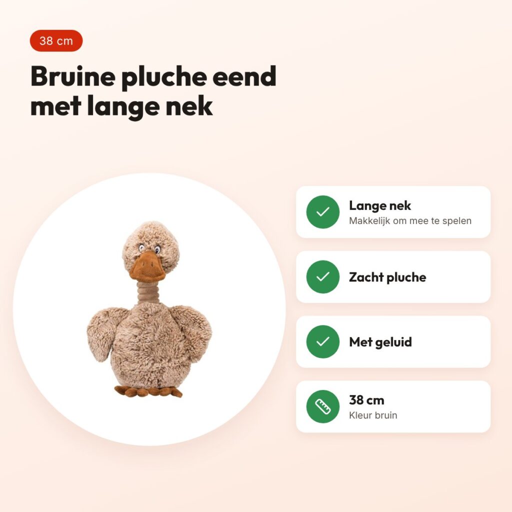 Trixie pluche eend bruin 38 cm – lange nek, met geluid – voordelen