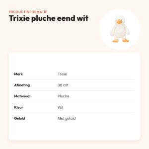 Trixie pluche eend wit 38 cm – lange nek, met geluid – productinformatie