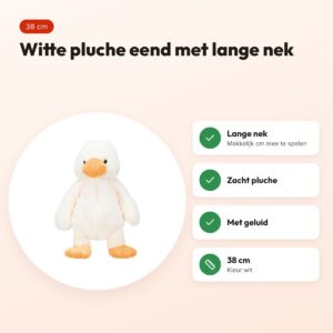 Trixie pluche eend wit 38 cm – lange nek, met geluid – voordelen