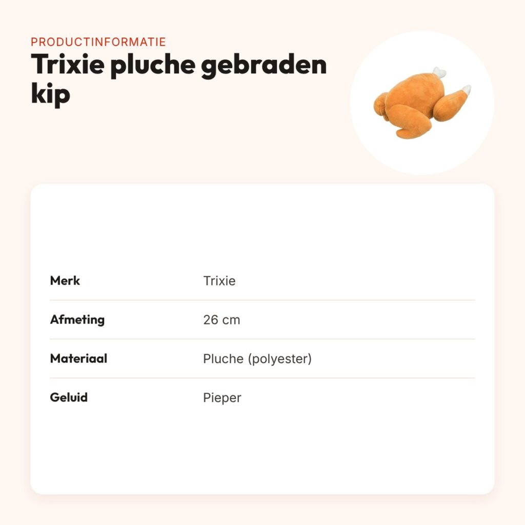 Trixie pluche gebraden kip 26 cm – hondenspeelgoed met pieper – productinformatie