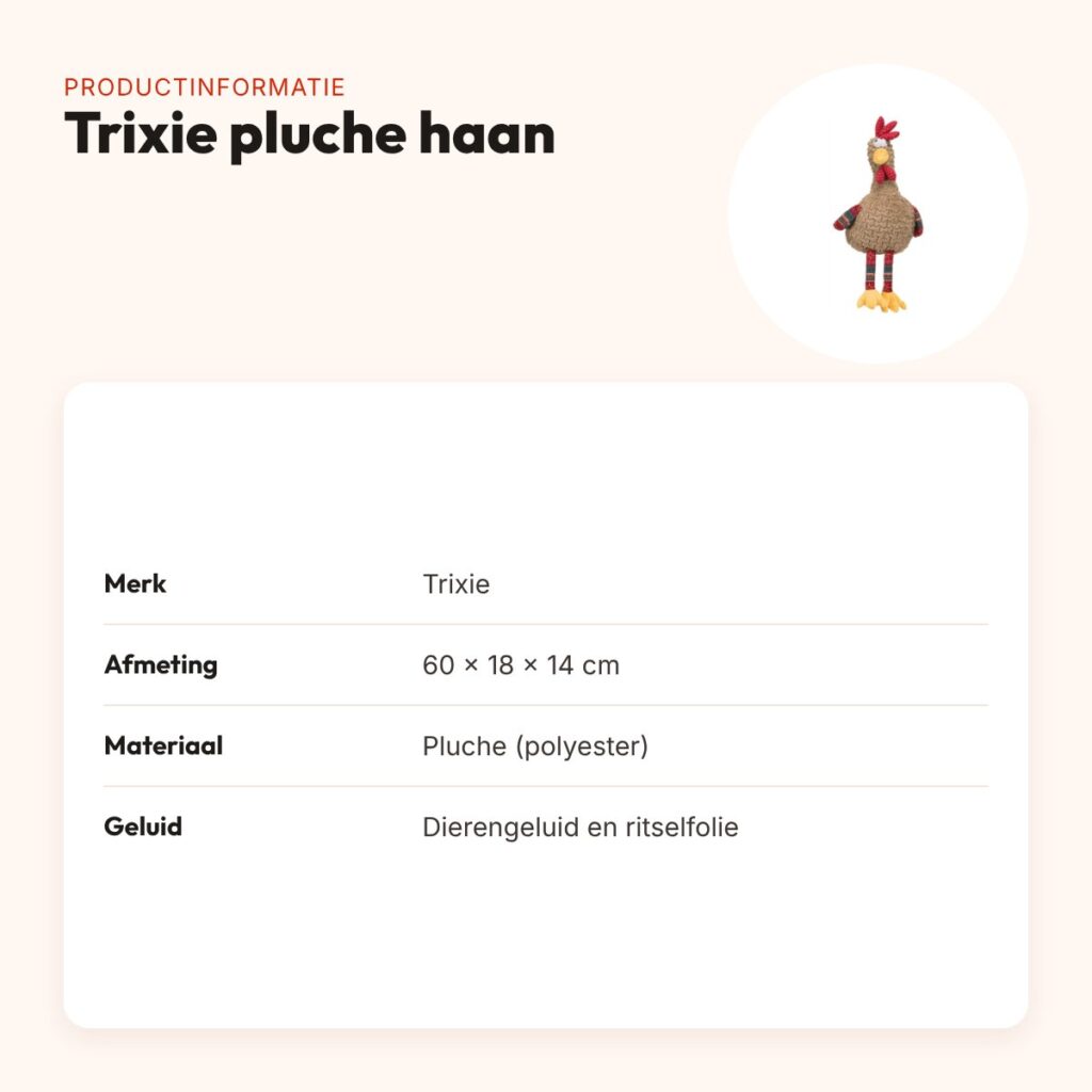 Trixie pluche haan met dierengeluid 60 cm – met ritselfolie – productinformatie