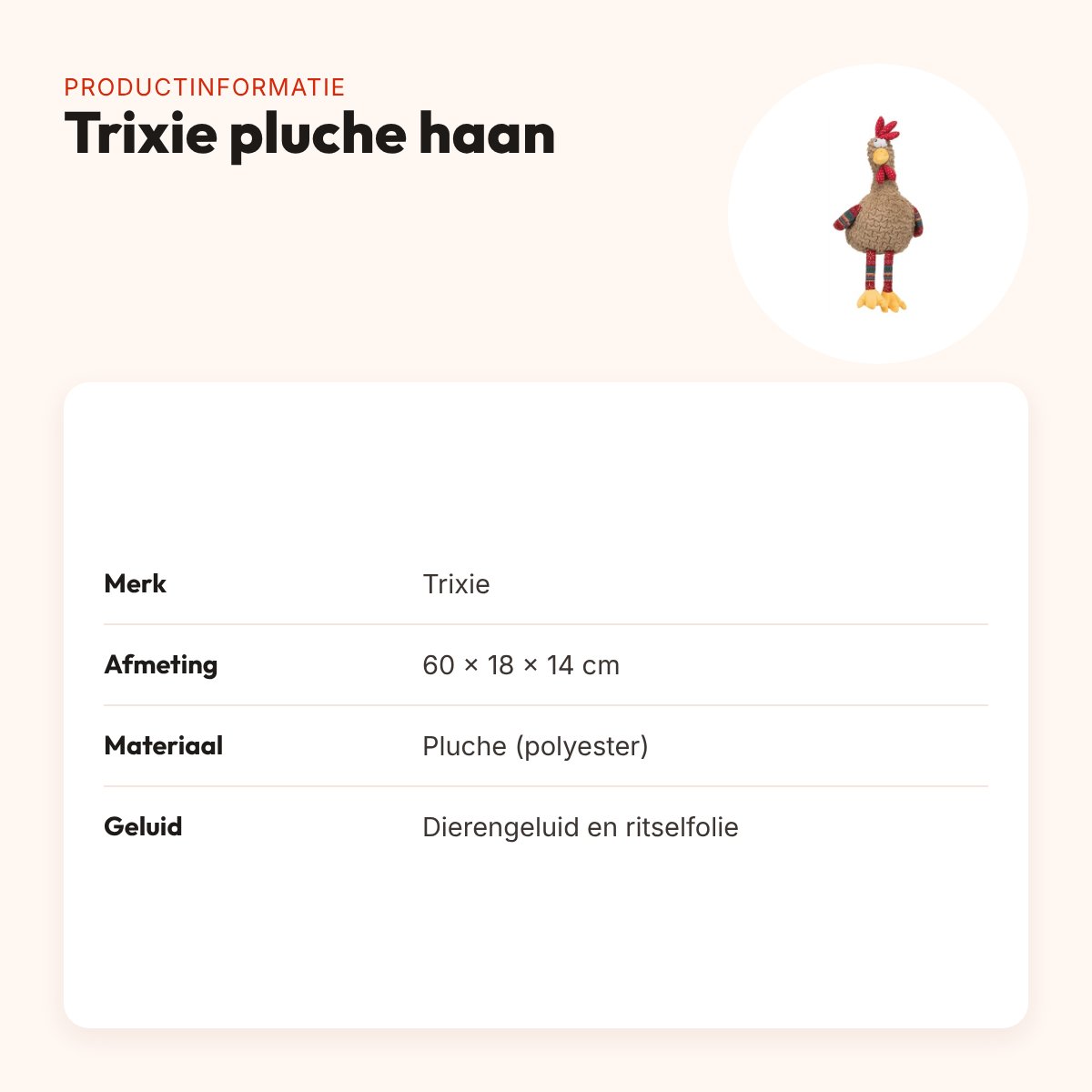 Trixie pluche haan met dierengeluid 60 cm – met ritselfolie – productinformatie