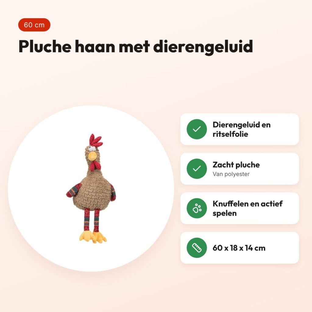 Trixie pluche haan met dierengeluid 60 cm – met ritselfolie – voordelen