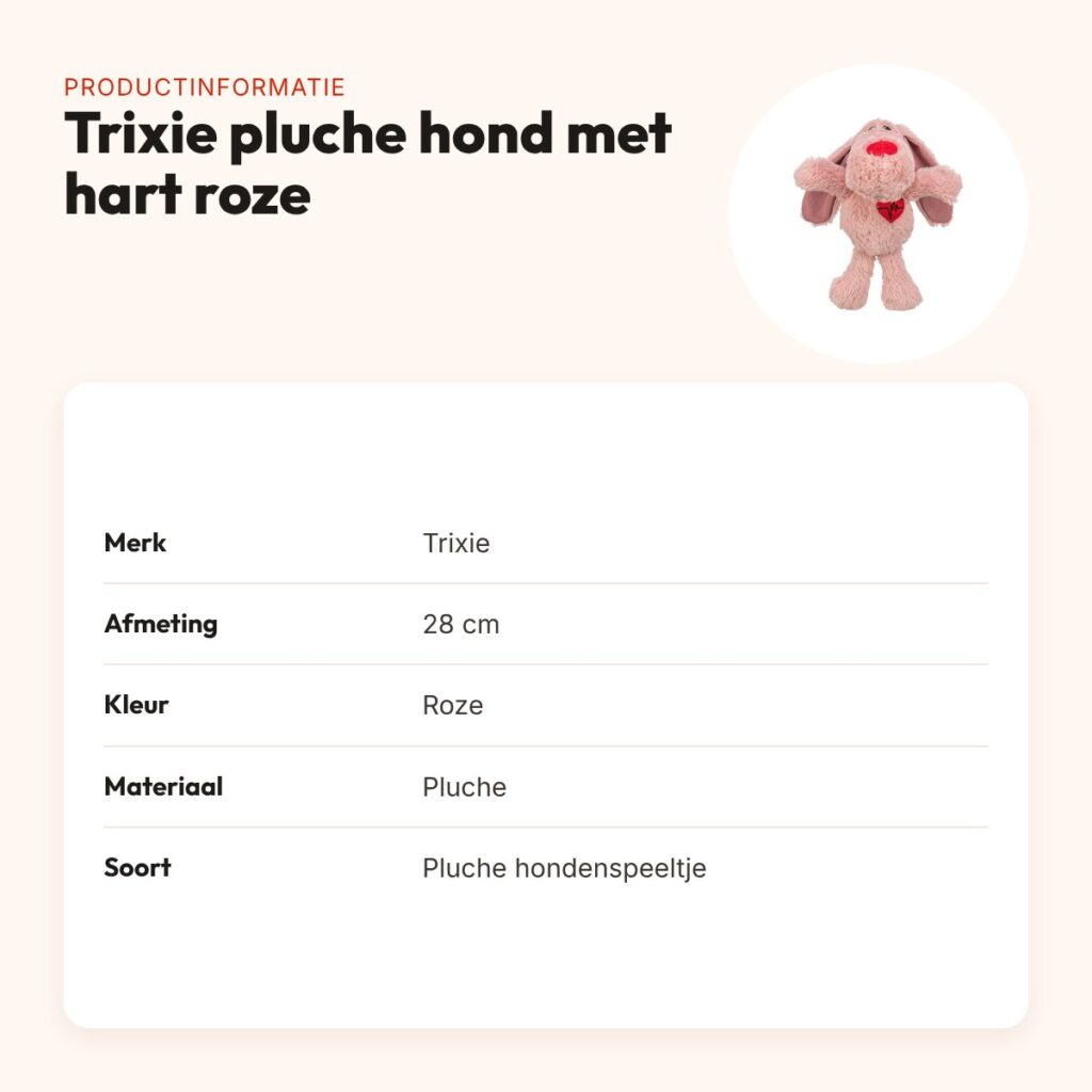 Trixie pluche hondenspeeltje hond met hart roze 28 cm – productinformatie