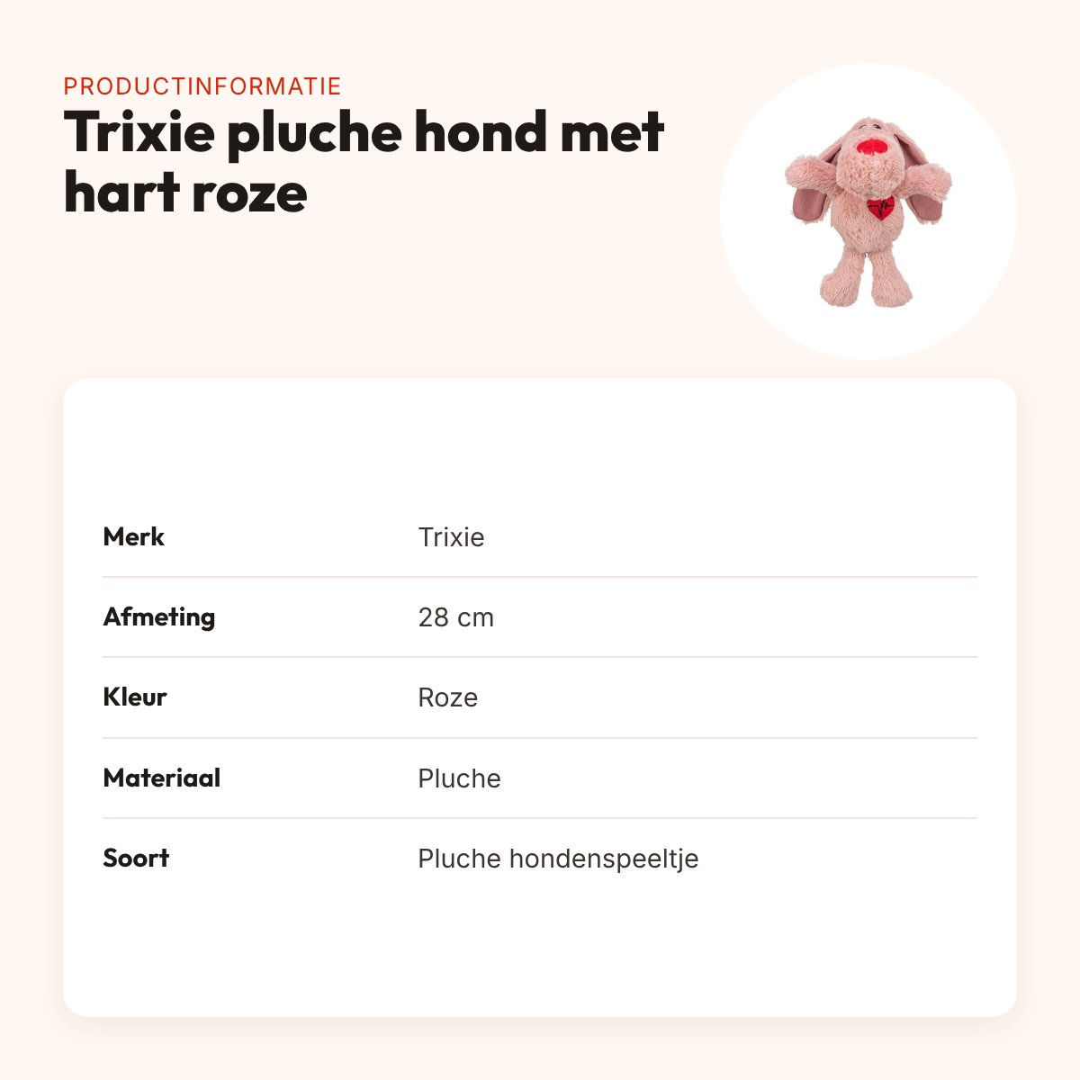 Trixie pluche hondenspeeltje hond met hart roze 28 cm – productinformatie