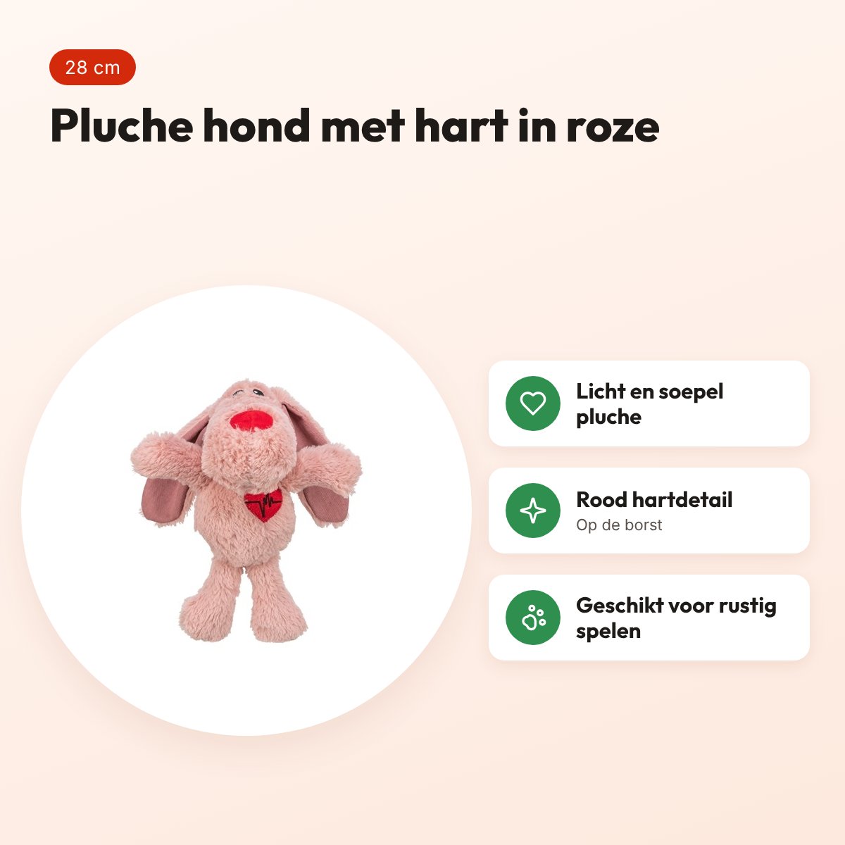 Trixie pluche hondenspeeltje hond met hart roze 28 cm – voordelen
