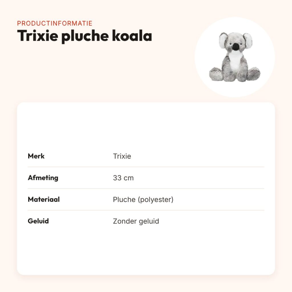 Trixie pluche koala 33 cm – hondenknuffel zonder geluid – productinformatie