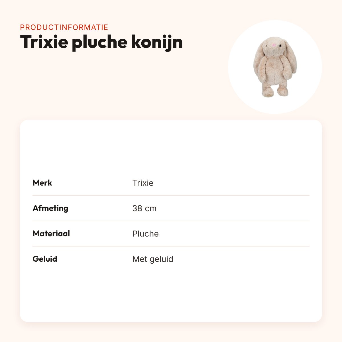 Trixie pluche konijn 38 cm – hondenknuffel met geluid – productinformatie