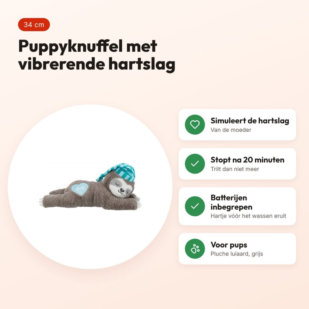 Trixie pluche luiaard grijs met heartbeat 34 cm – knuffel voor pups – voordelen