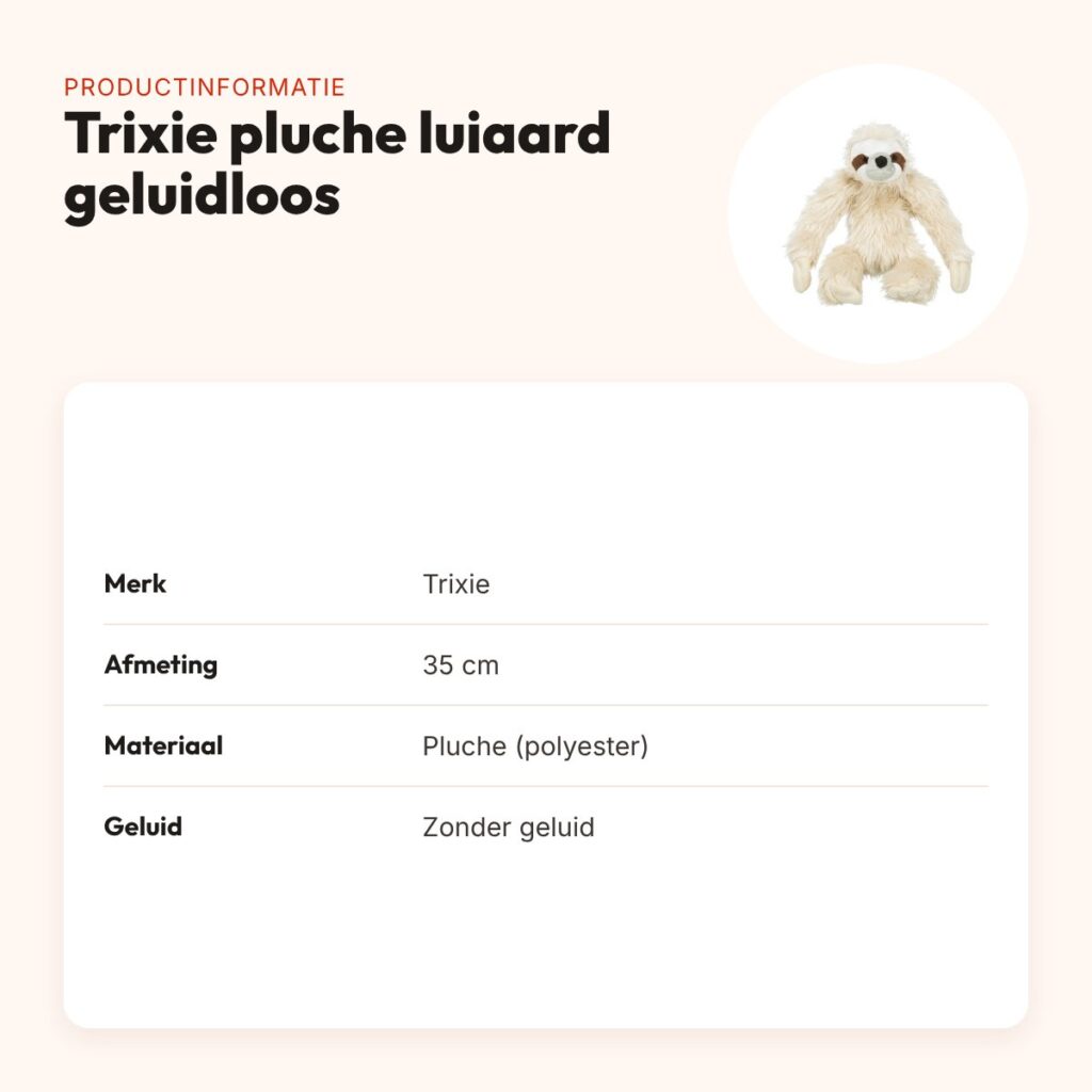 Trixie pluche luiaard zonder geluid 35 cm – hondenknuffel – productinformatie