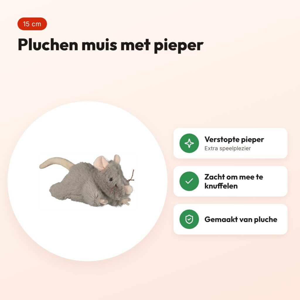 Trixie pluche muis met geluid 15 cm – met pieper – voordelen
