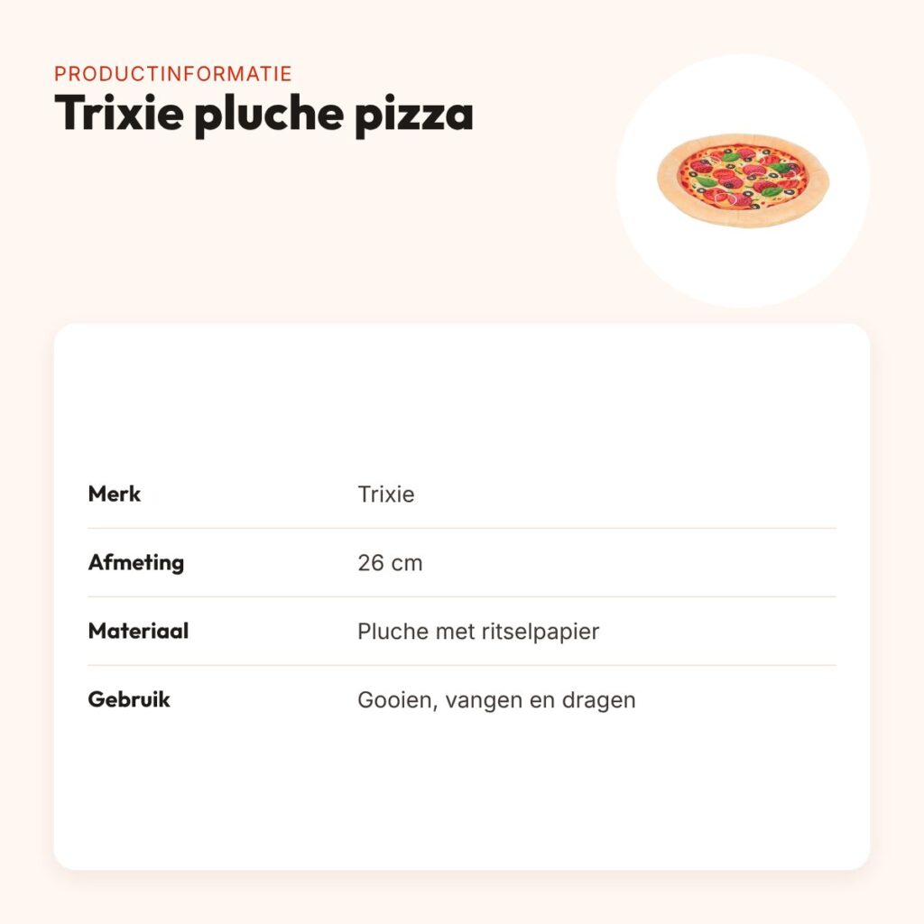 Trixie pluche pizza 26 cm – hondenspeelgoed met ritselpapier – productinformatie