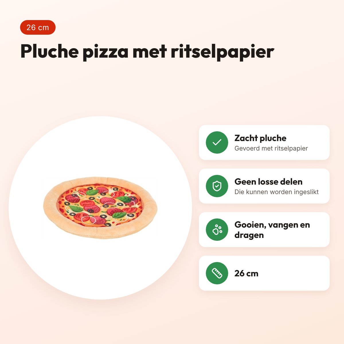 Trixie pluche pizza 26 cm – hondenspeelgoed met ritselpapier – voordelen