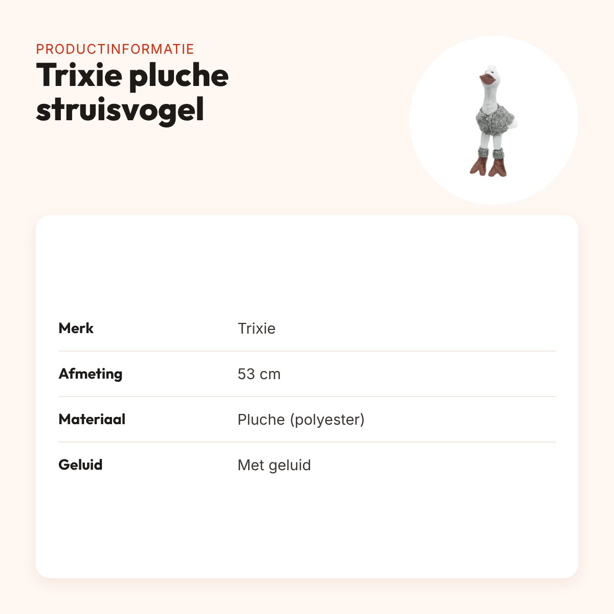 Trixie pluche struisvogel 53 cm – hondenspeeltje met geluid – productinformatie