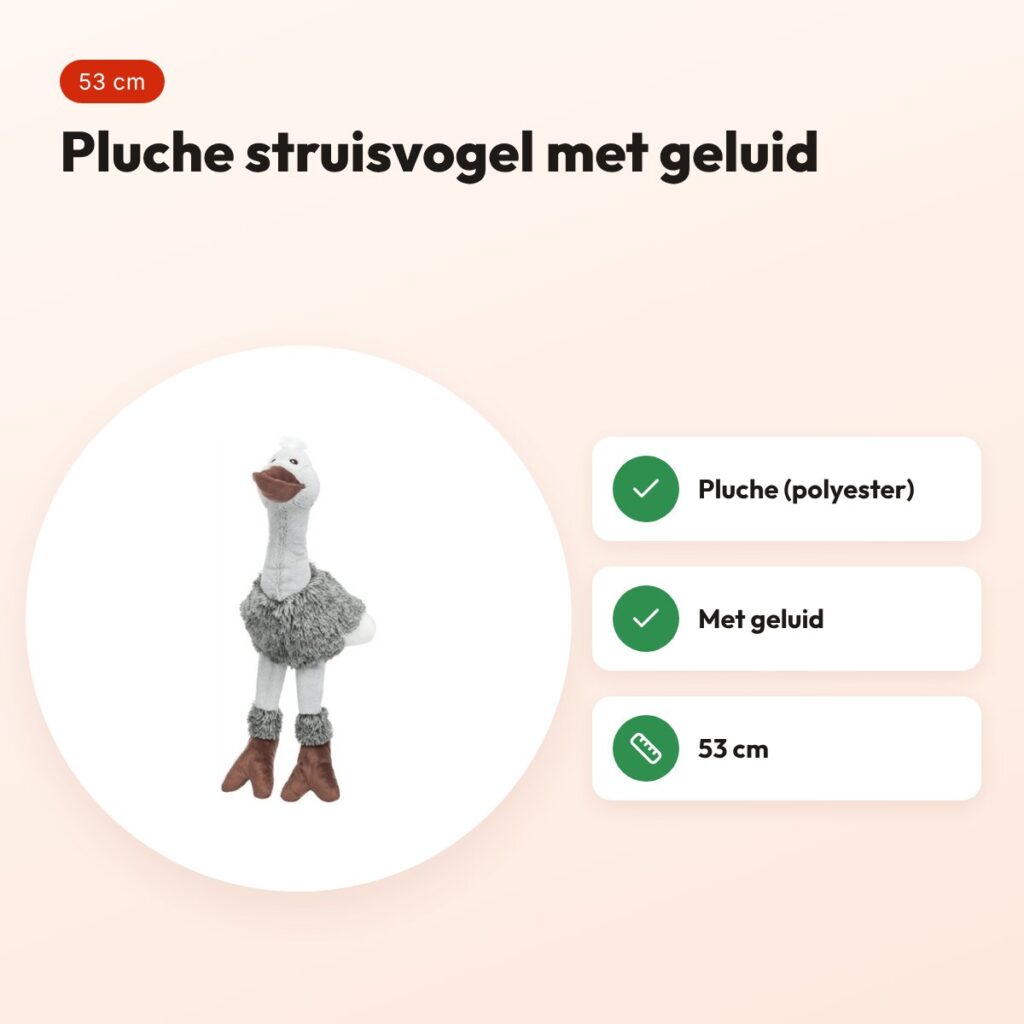 Trixie pluche struisvogel 53 cm – hondenspeeltje met geluid – voordelen