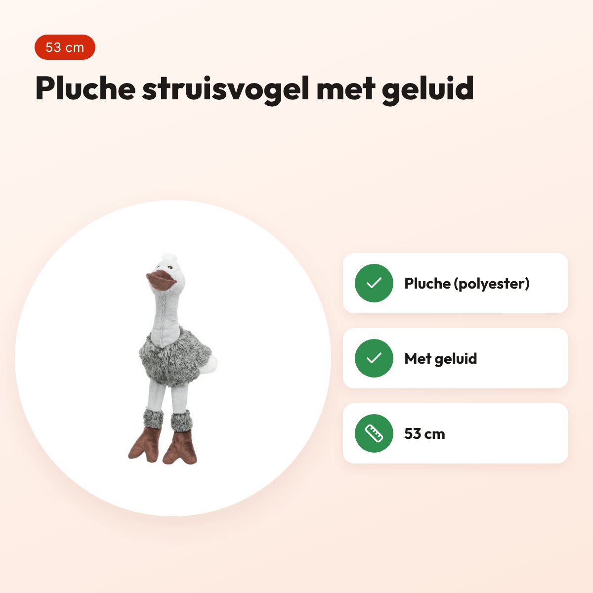 Trixie pluche struisvogel 53 cm – hondenspeeltje met geluid – voordelen