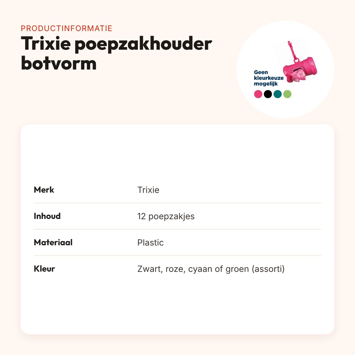 Trixie poepzakhouder botvorm met 12 poepzakjes – assorti – productinformatie