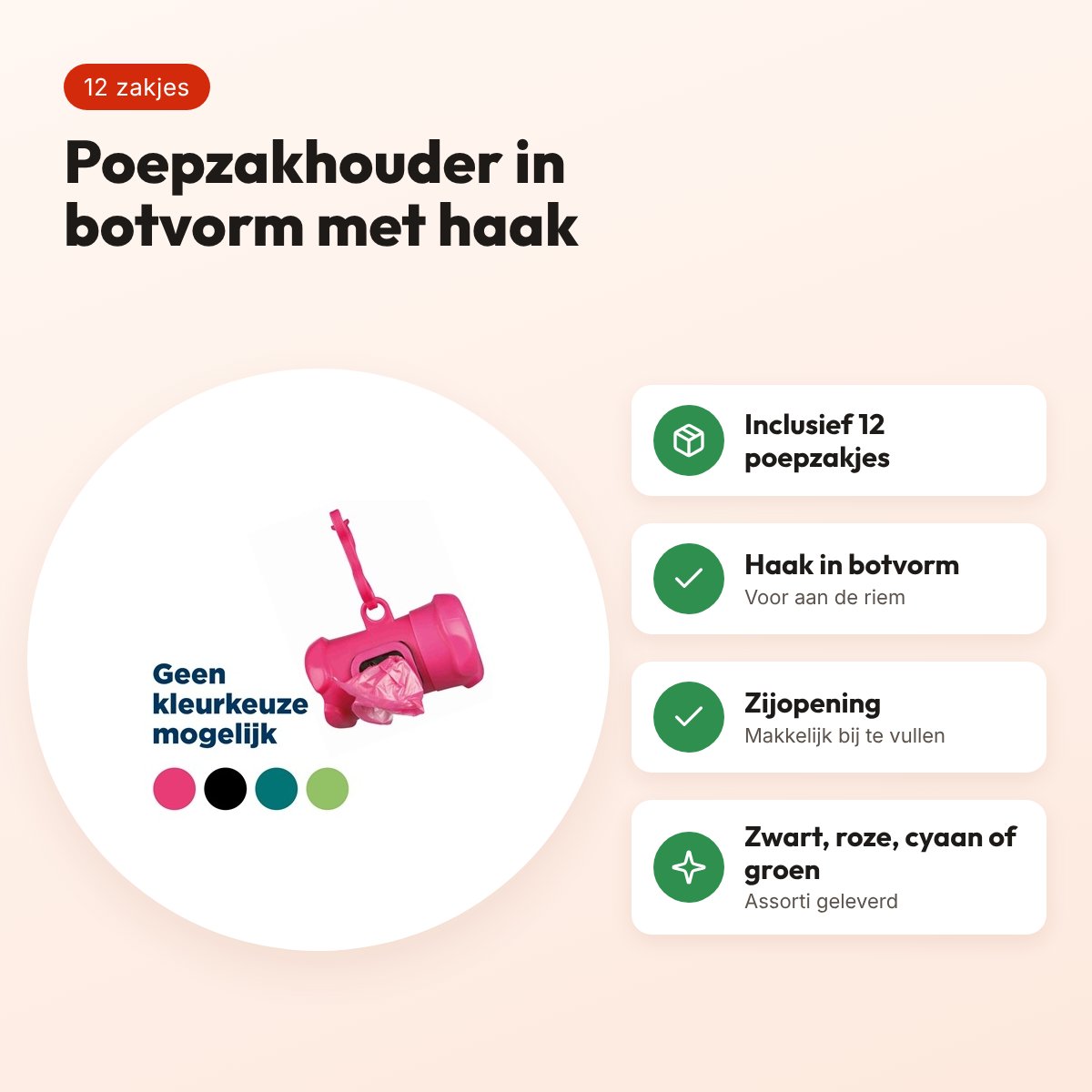Trixie poepzakhouder botvorm met 12 poepzakjes – assorti – voordelen